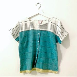 Short-Sleeved Striped Button Down Handmade Shirt